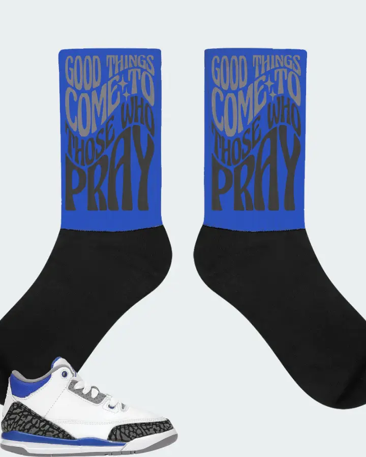 Jordan 3 Retro Sneaker Matching Royal Blue Socks - Good Things Come To Those Who Pray