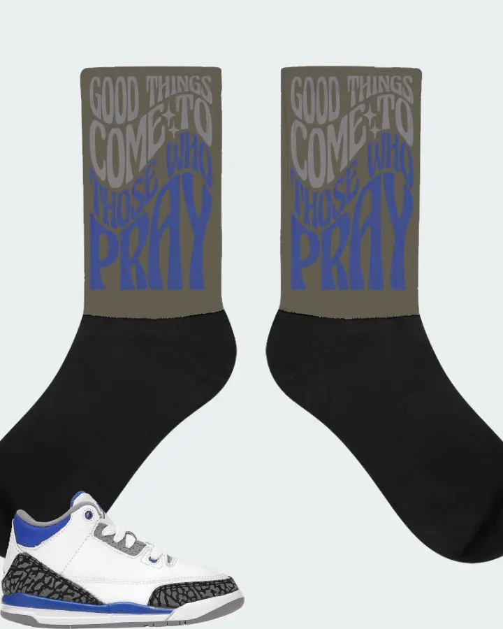 Jordan 3 Retro Sneaker Matching Army Green Socks - Good Things Come To Those Who Pray