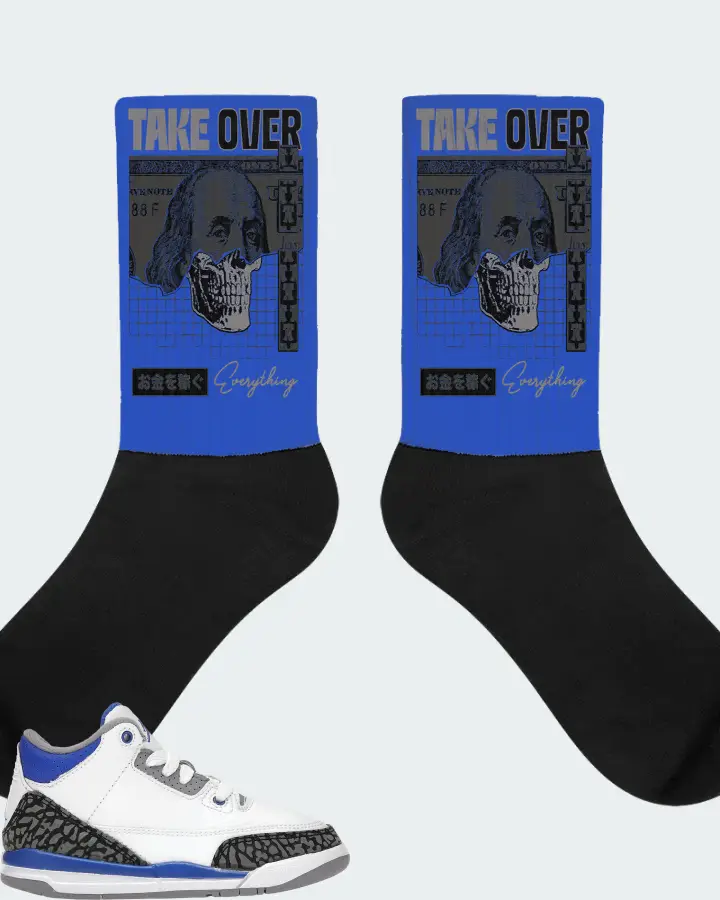 Jordan 3 Retro Sneaker Matching Royal Blue Socks - Take Over