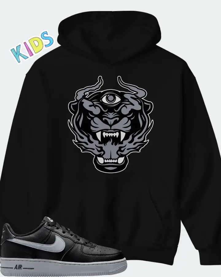 Nike Air Force 1 Low Black Wolf Grey Matching Kid's Hoodie