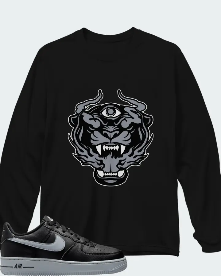 Nike Air Force 1 Low Black Wolf Grey Matching Long Sleeve T-Shirt