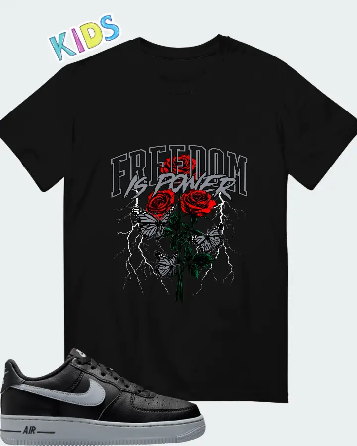 Nike Air Force 1 Low Black Wolf Grey Matching Kid's T-Shirt