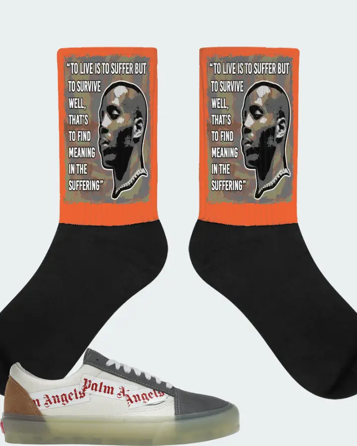 Vans Old Skool VLT LX Sneaker Matching Orange Socks - DMX Suffer Quote