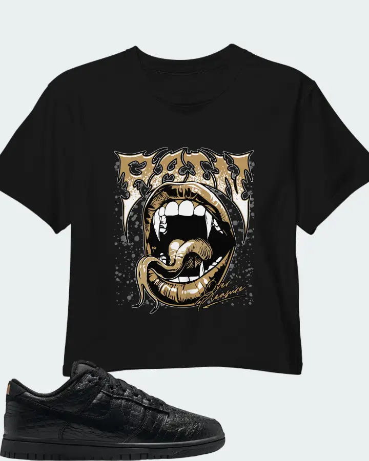 Nike Dunk Low Black Metallic Gold Off Noir Black Matching Crop Top