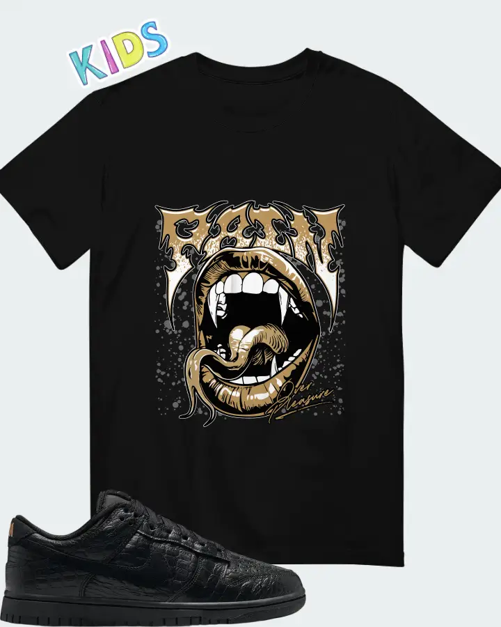 Nike Dunk Low Black Metallic Gold Off Noir Black Matching Kid's T-Shirt