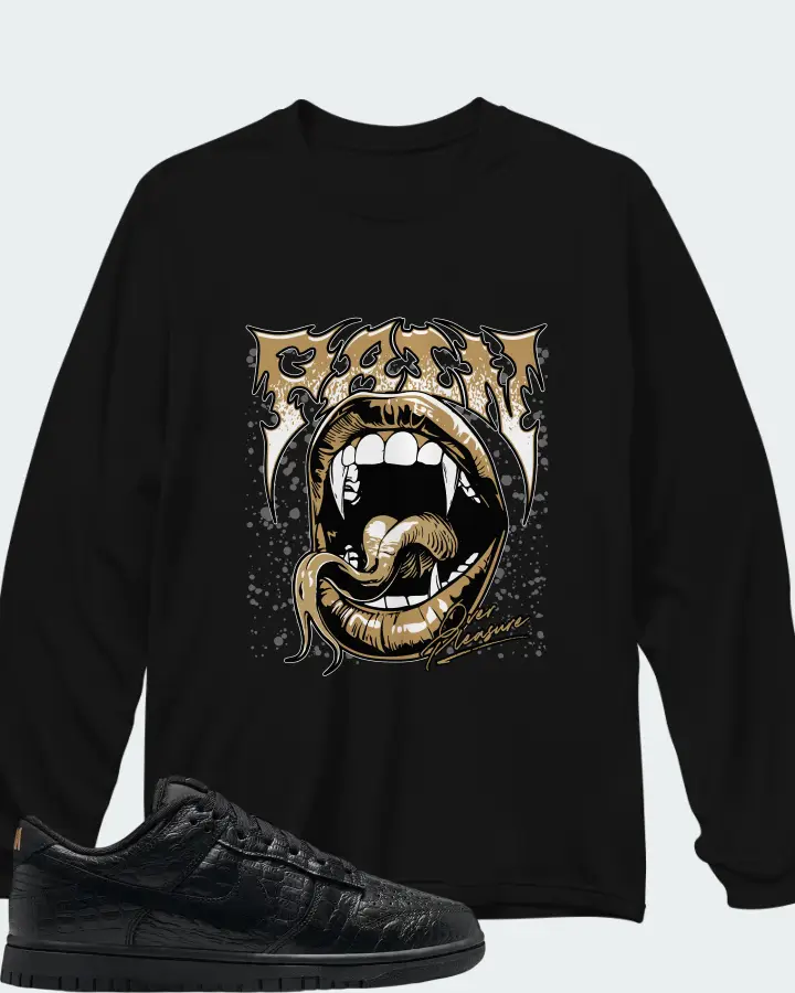 Nike Dunk Low Black Metallic Gold Off Noir Black Matching Long Sleeve T-Shirt