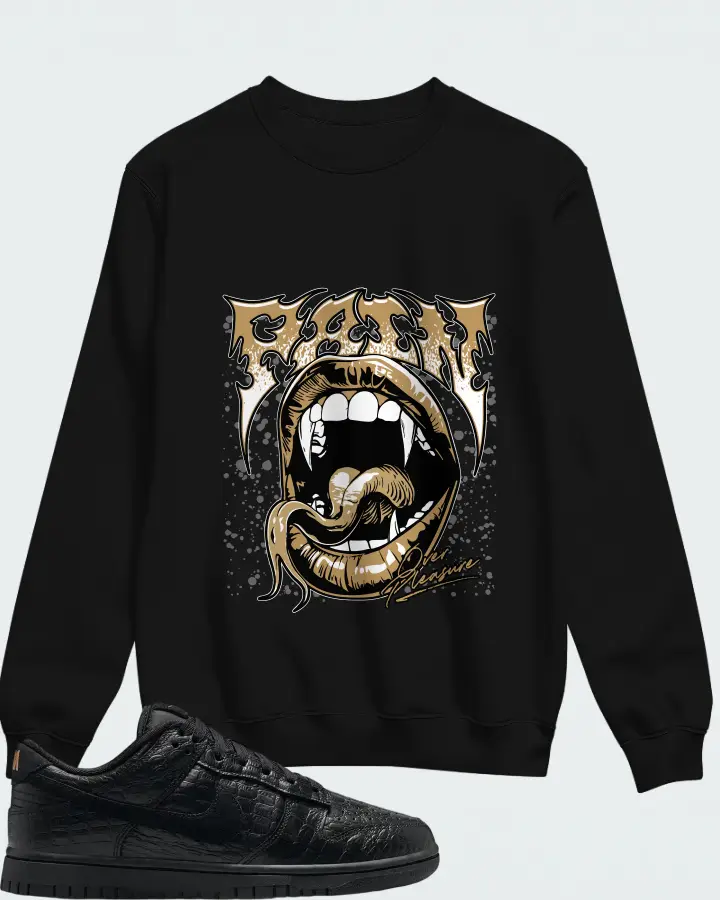 Nike Dunk Low Black Metallic Gold Off Noir Black Matching Sweatshirt
