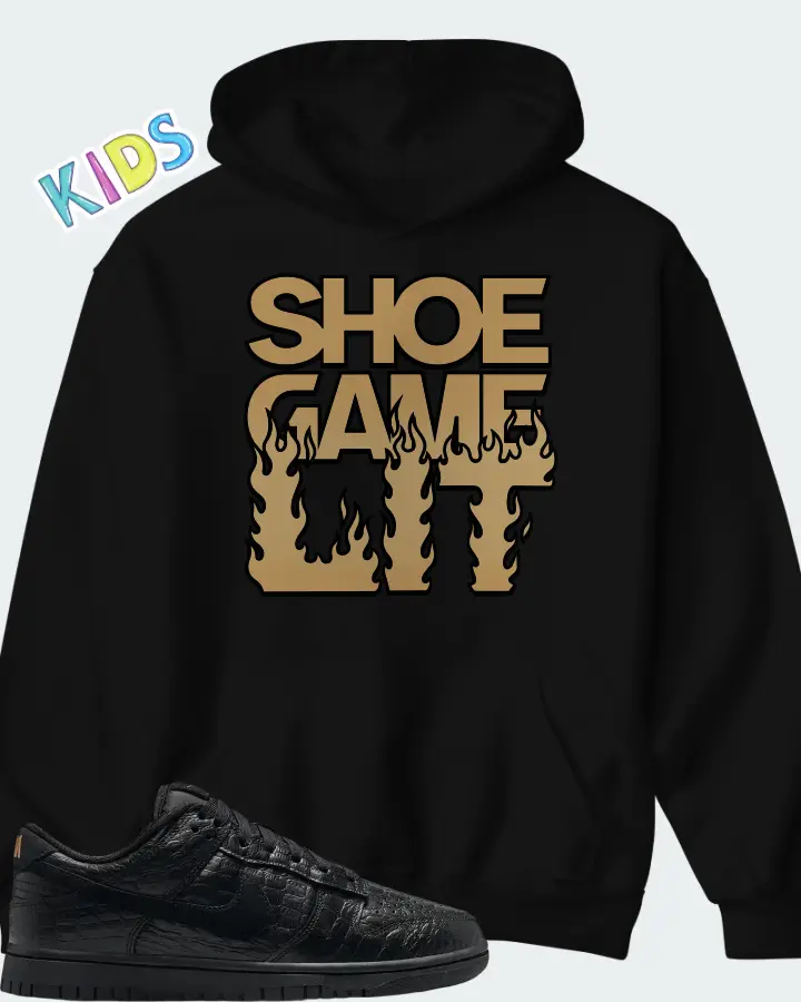Nike Dunk Low Black Metallic Gold Off Noir Black Matching Kid's Hoodie