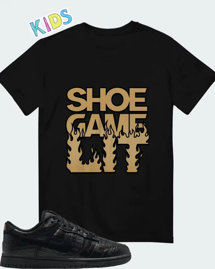 Nike Dunk Low Black Metallic Gold Off Noir Black Matching Kid's T-Shirt
