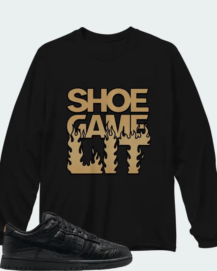 Nike Dunk Low Black Metallic Gold Off Noir Black Matching Long Sleeve T-Shirt
