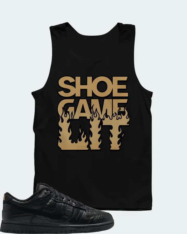 Nike Dunk Low Black Metallic Gold Off Noir Black Matching Tank Top