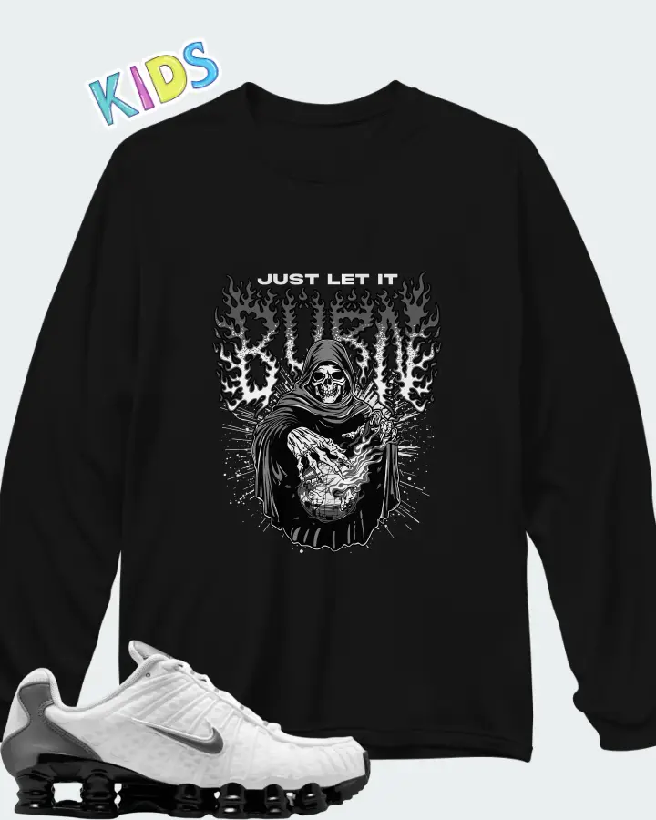 Nike Shox TL White Black Cool Grey Matching Kid's Long Sleeve T-Shirt